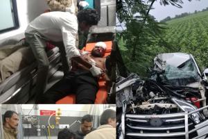 ఖమ్మం జిల్లాలో పోలీస్ వాహనాన్ని ఢీకొట్టిన లారీ : పోలీస్ వాహనం ధ్వంసం.